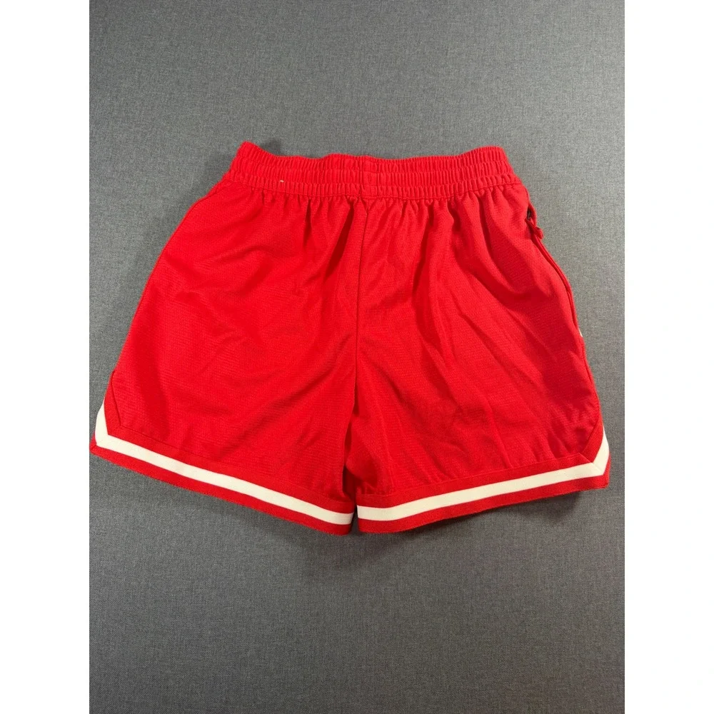 Nike Boys Dri-FIT Red Mesh Basketball Shorts White Side Stripe Size Medium